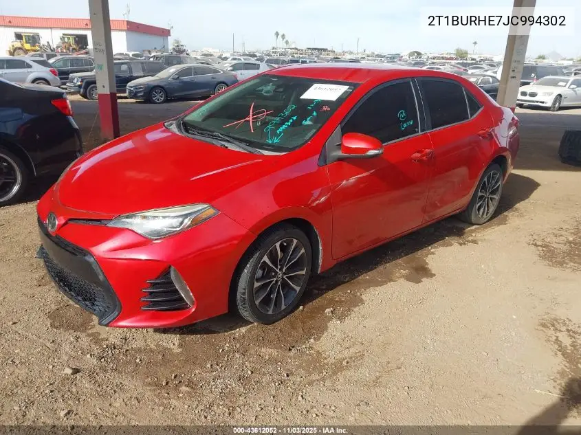 2T1BURHE7JC994302 2018 Toyota Corolla Se