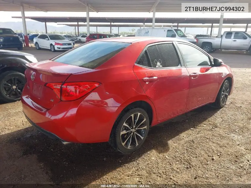 2T1BURHE7JC994302 2018 Toyota Corolla Se