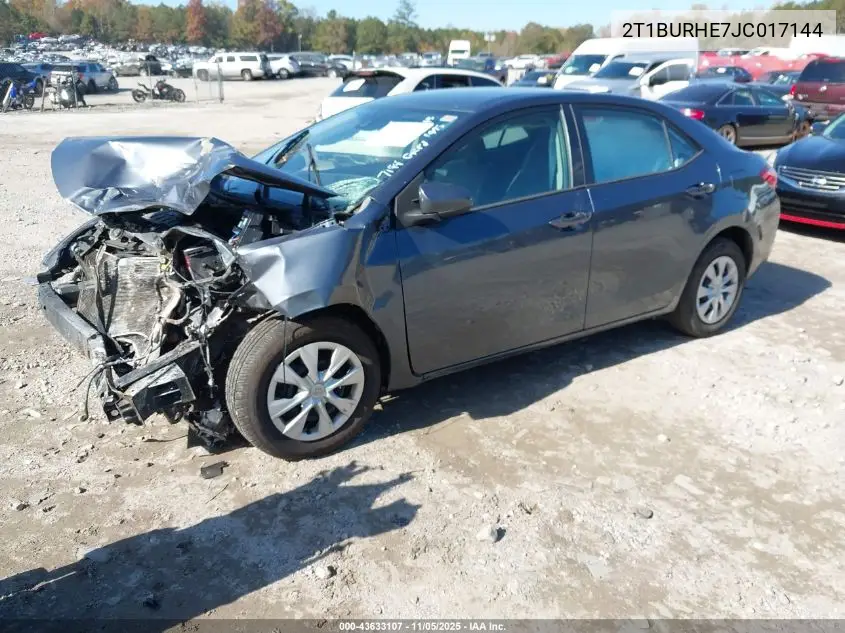 2T1BURHE7JC017144 2018 Toyota Corolla L