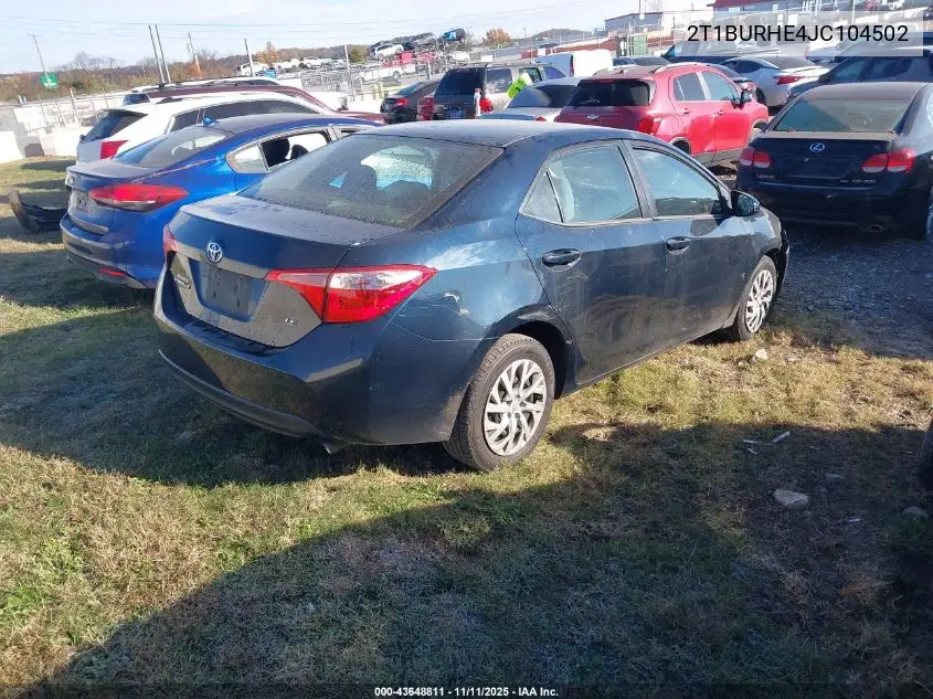 2T1BURHE4JC104502 2018 Toyota Corolla Le