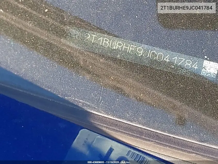 2T1BURHE9JC041784 2018 Toyota Corolla Se
