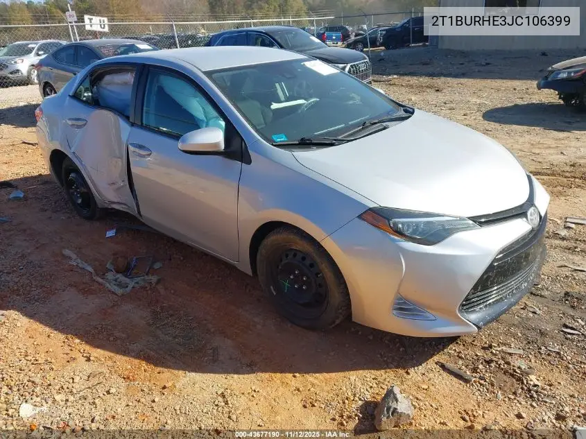 2T1BURHE3JC106399 2018 Toyota Corolla Le