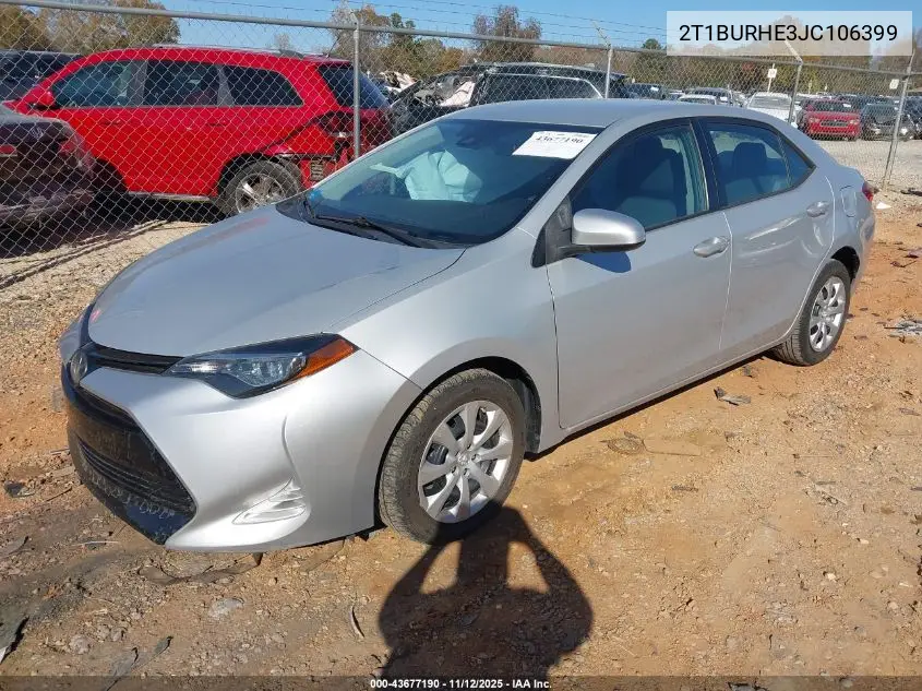 2T1BURHE3JC106399 2018 Toyota Corolla Le