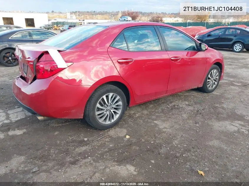 2T1BURHE1JC104408 2018 Toyota Corolla Xle
