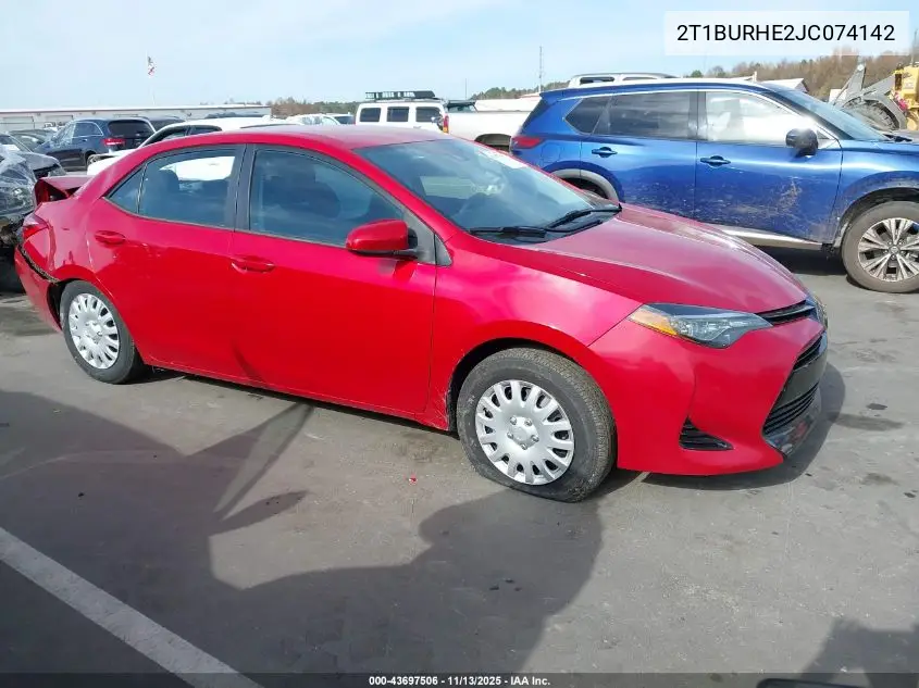 2T1BURHE2JC074142 2018 Toyota Corolla Le