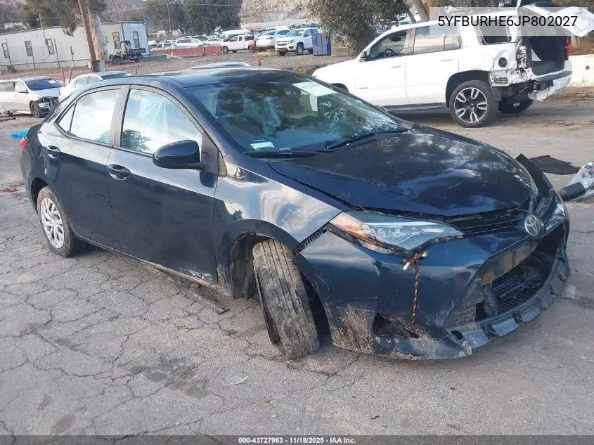 5YFBURHE6JP802027 2018 Toyota Corolla Le