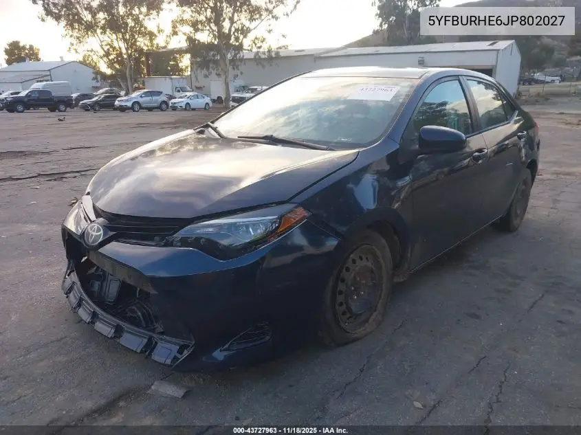 5YFBURHE6JP802027 2018 Toyota Corolla Le