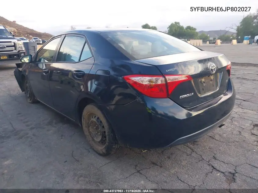 5YFBURHE6JP802027 2018 Toyota Corolla Le