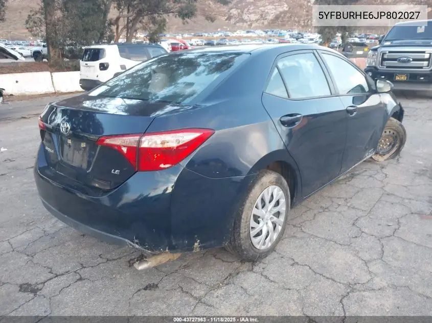 5YFBURHE6JP802027 2018 Toyota Corolla Le