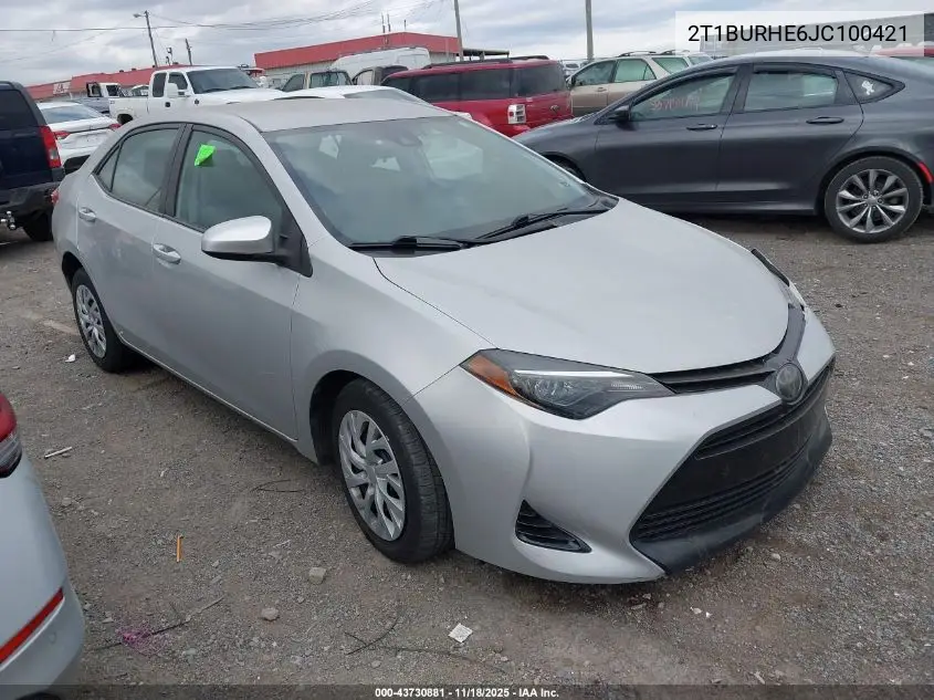 2T1BURHE6JC100421 2018 Toyota Corolla Le