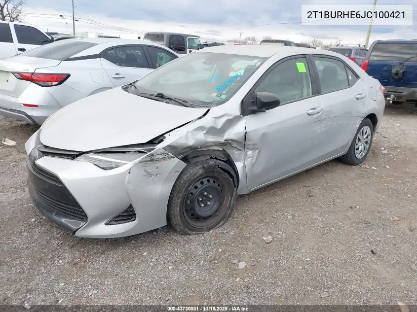 2T1BURHE6JC100421 2018 Toyota Corolla Le