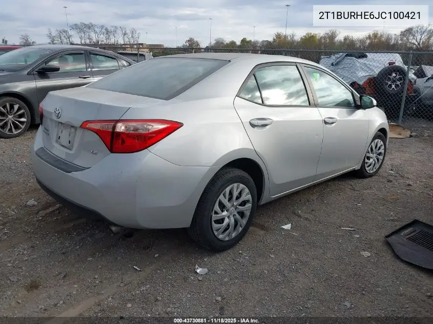 2T1BURHE6JC100421 2018 Toyota Corolla Le