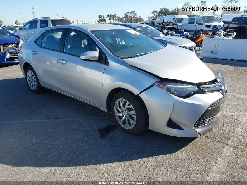 5YFBURHE4JP758609 2018 Toyota Corolla Le