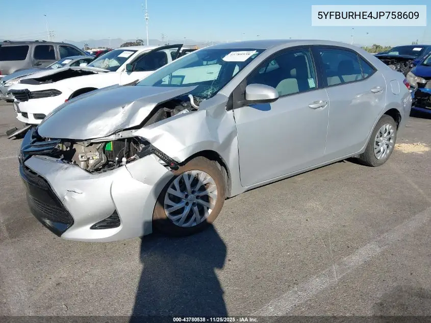 5YFBURHE4JP758609 2018 Toyota Corolla Le