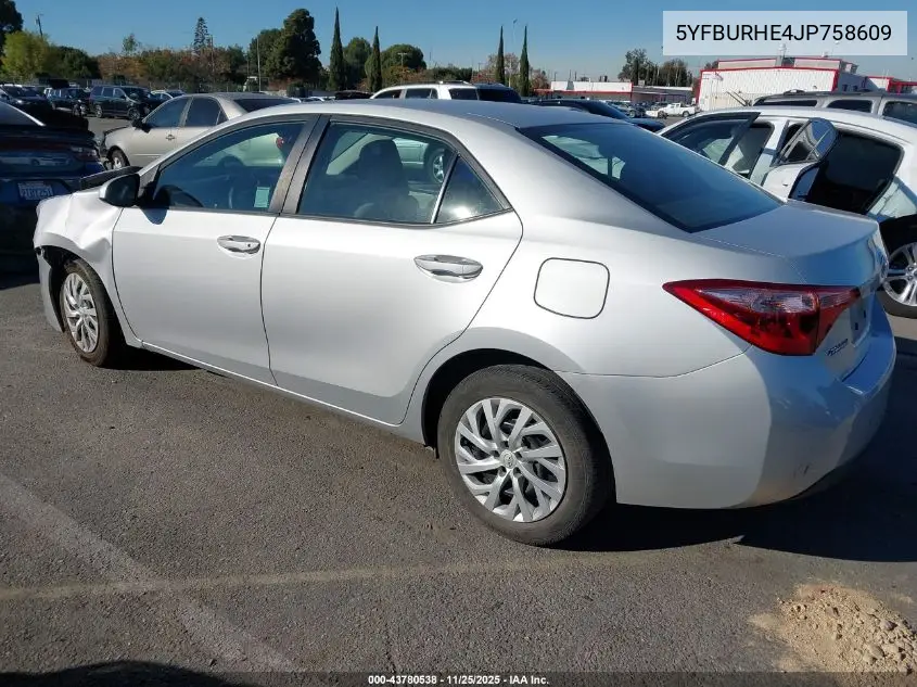 5YFBURHE4JP758609 2018 Toyota Corolla Le