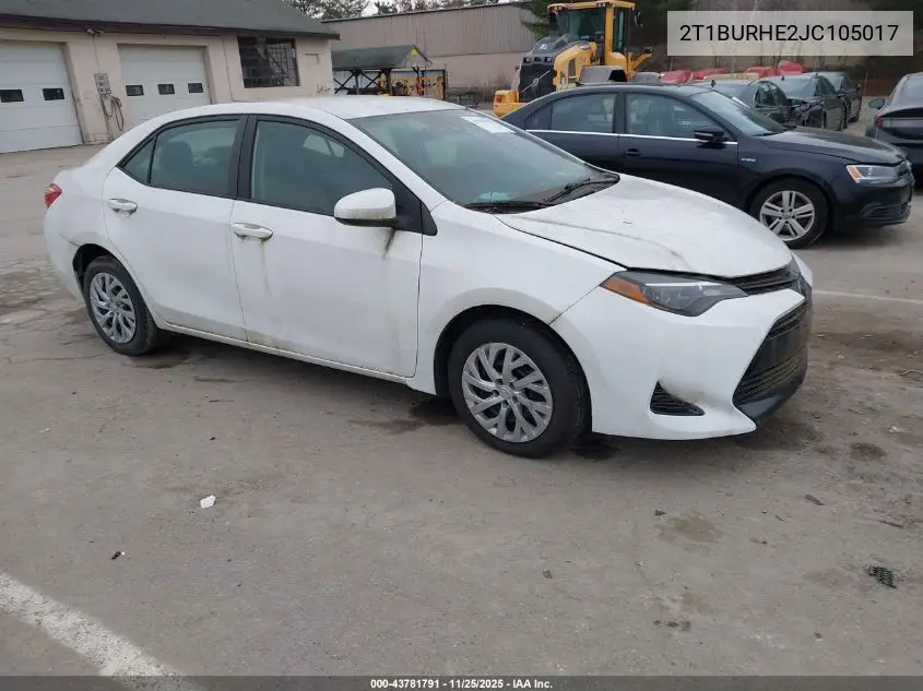 2T1BURHE2JC105017 2018 Toyota Corolla Le