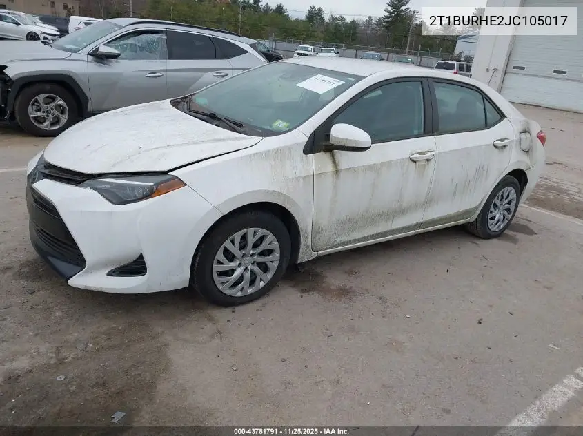 2T1BURHE2JC105017 2018 Toyota Corolla Le