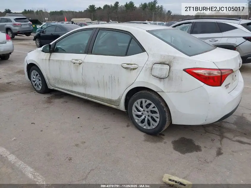 2T1BURHE2JC105017 2018 Toyota Corolla Le