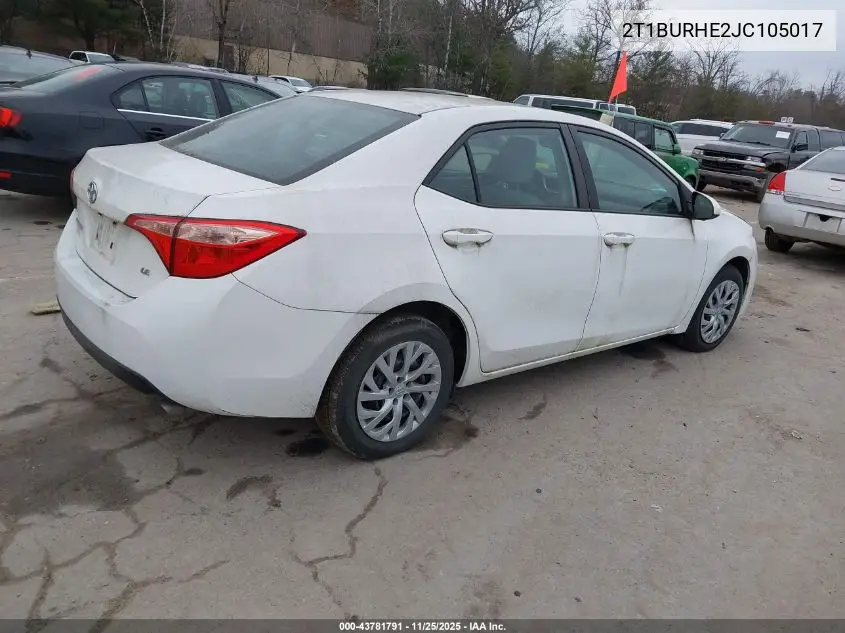 2T1BURHE2JC105017 2018 Toyota Corolla Le