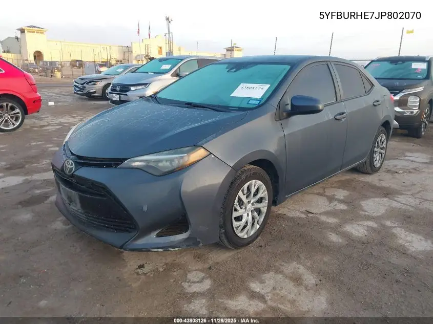 5YFBURHE7JP802070 2018 Toyota Corolla Le
