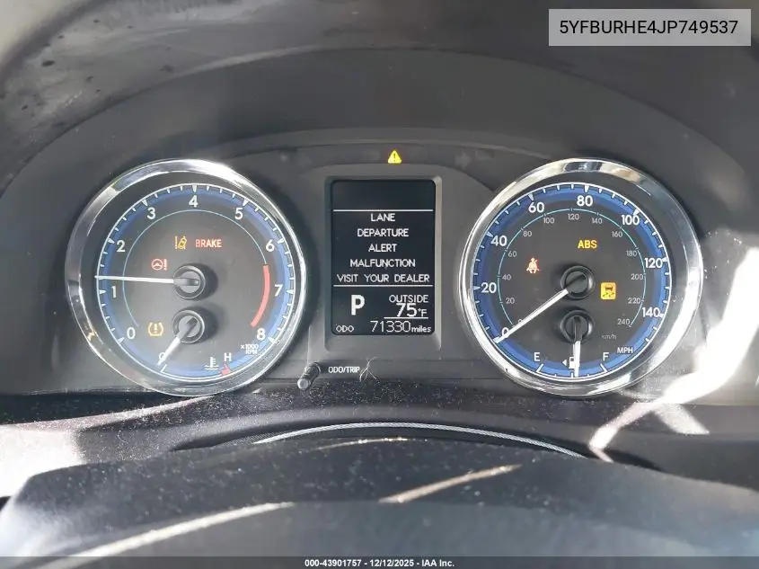 5YFBURHE4JP749537 2018 Toyota Corolla Le