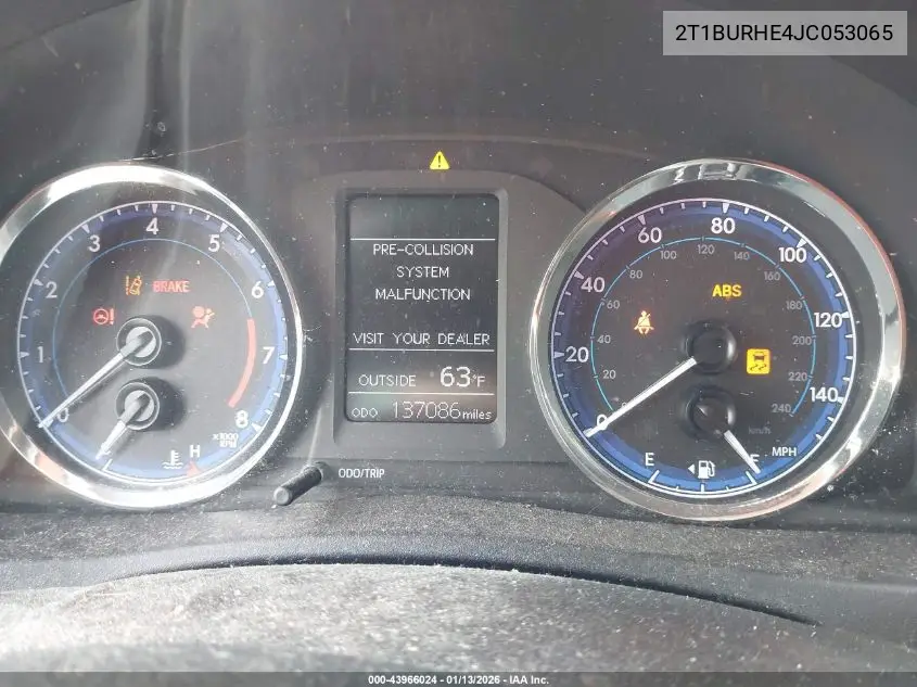 2T1BURHE4JC053065 2018 Toyota Corolla Le