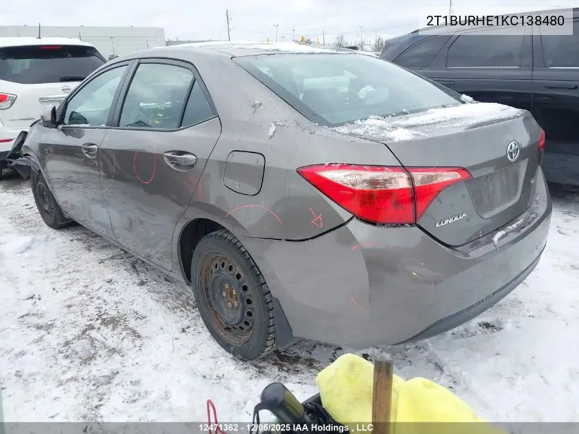 2T1BURHE1KC138480 2019 Toyota Corolla Le
