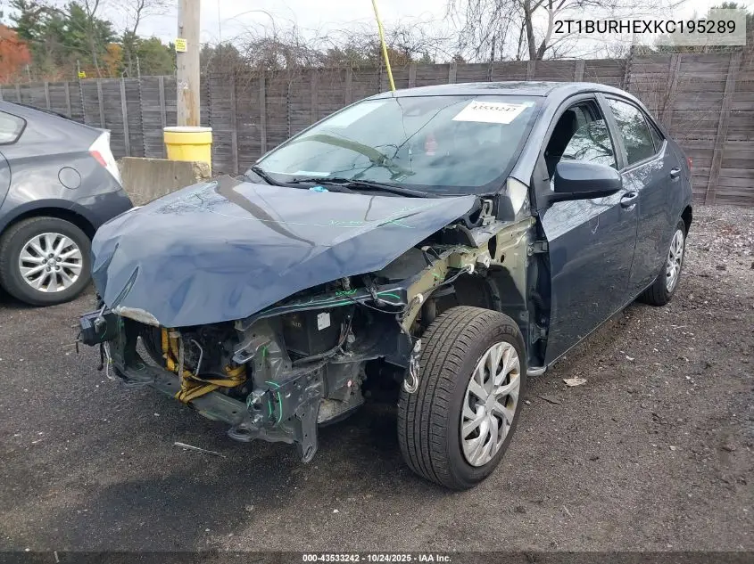 2T1BURHEXKC195289 2019 Toyota Corolla Le