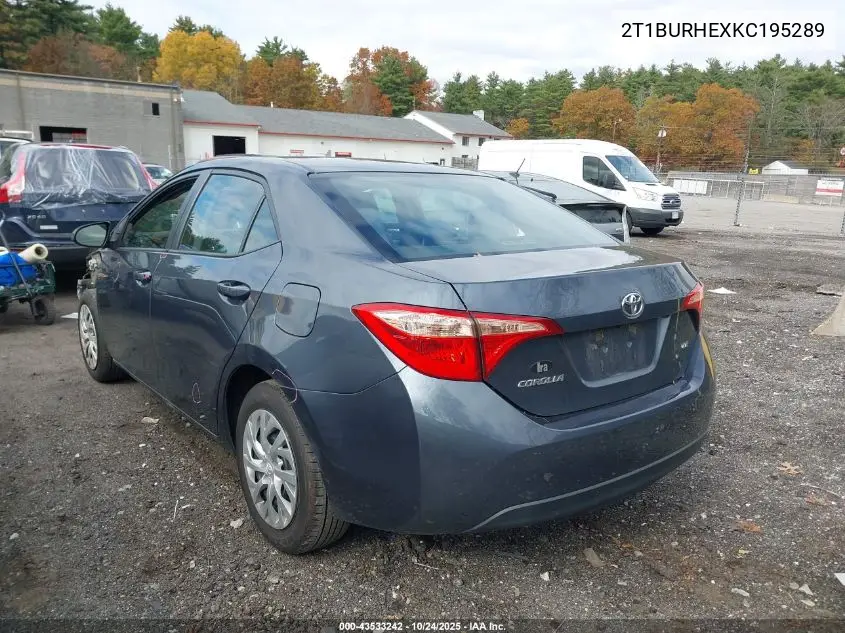 2T1BURHEXKC195289 2019 Toyota Corolla Le