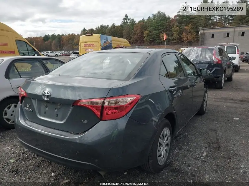 2T1BURHEXKC195289 2019 Toyota Corolla Le