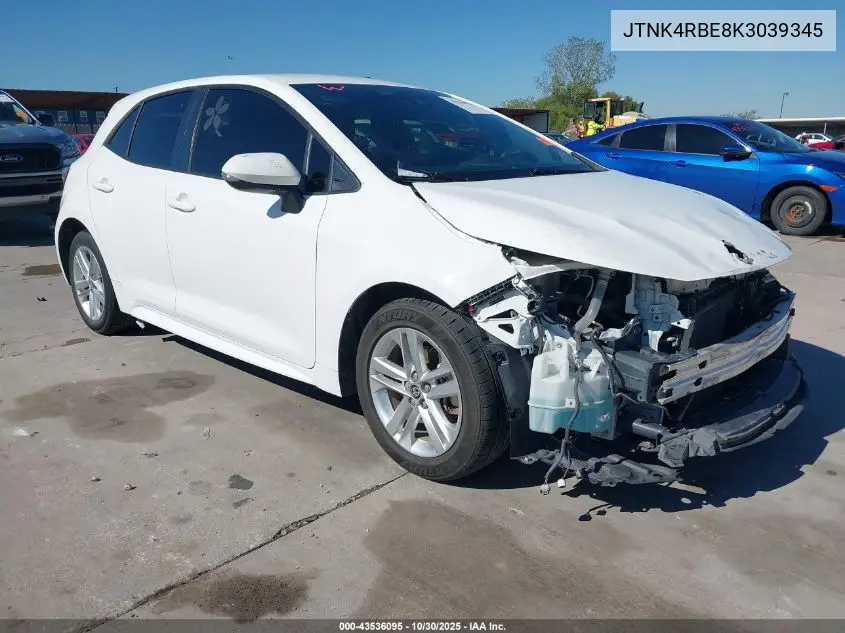 JTNK4RBE8K3039345 2019 Toyota Corolla Se