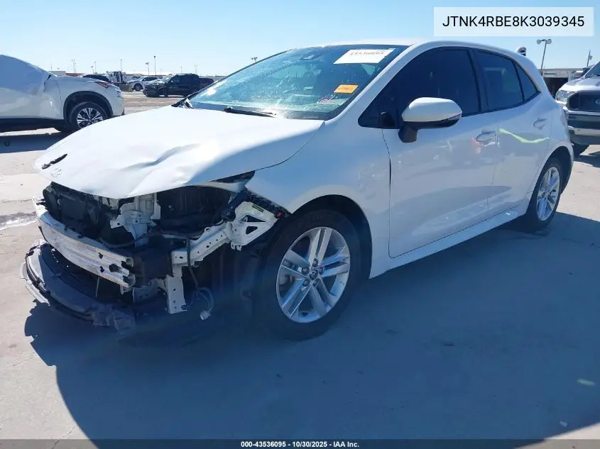 JTNK4RBE8K3039345 2019 Toyota Corolla Se