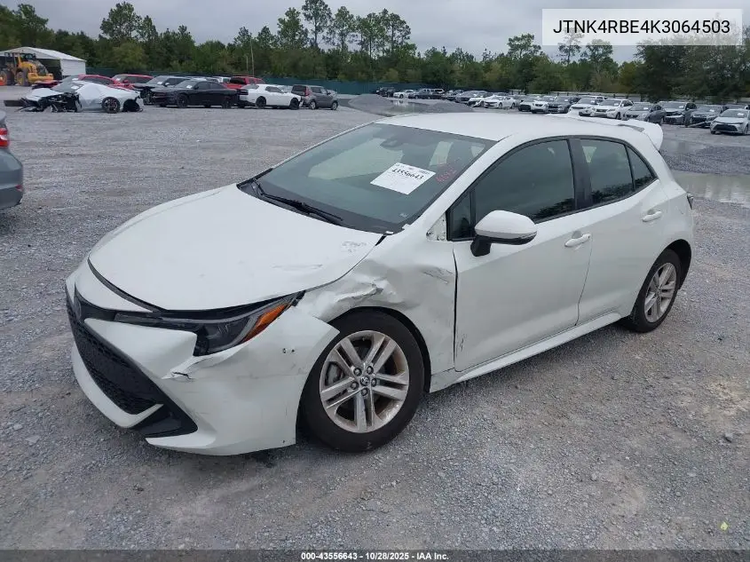 JTNK4RBE4K3064503 2019 Toyota Corolla Se