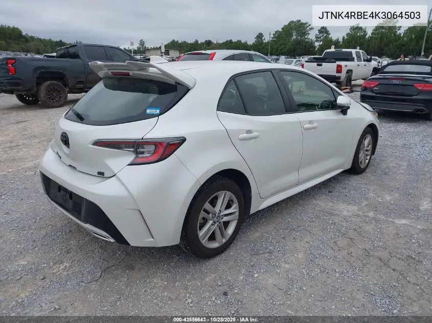 JTNK4RBE4K3064503 2019 Toyota Corolla Se