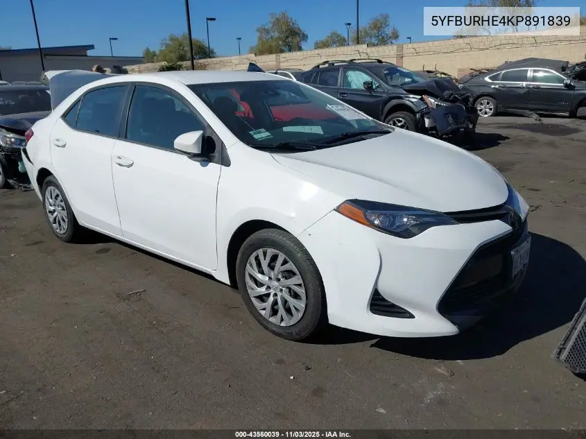 5YFBURHE4KP891839 2019 Toyota Corolla Le