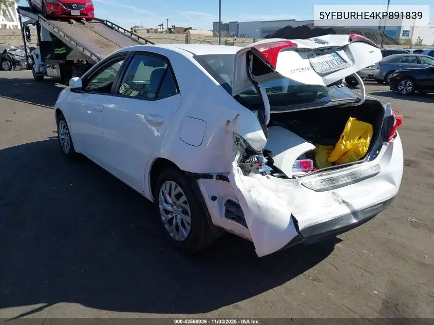 5YFBURHE4KP891839 2019 Toyota Corolla Le