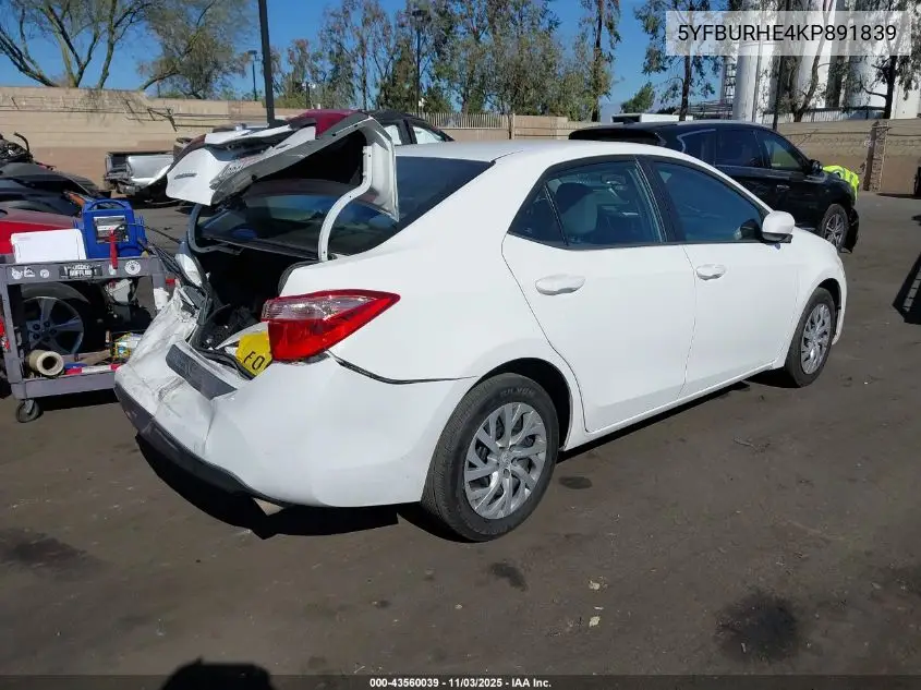 5YFBURHE4KP891839 2019 Toyota Corolla Le