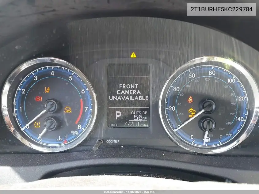 2T1BURHE5KC229784 2019 Toyota Corolla Le