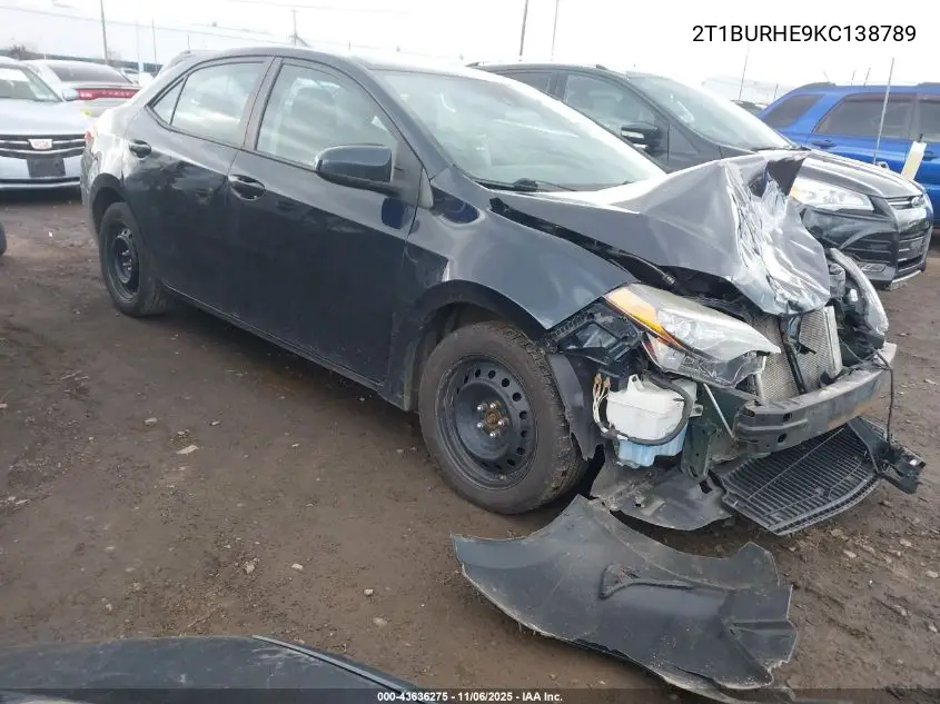 2T1BURHE9KC138789 2019 Toyota Corolla Le