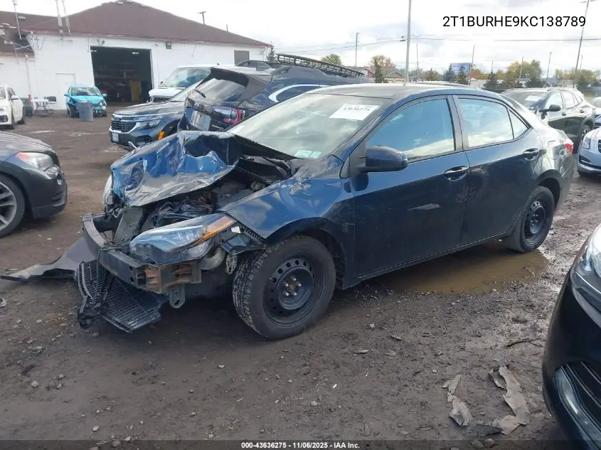 2T1BURHE9KC138789 2019 Toyota Corolla Le