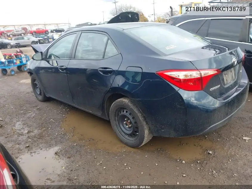 2T1BURHE9KC138789 2019 Toyota Corolla Le