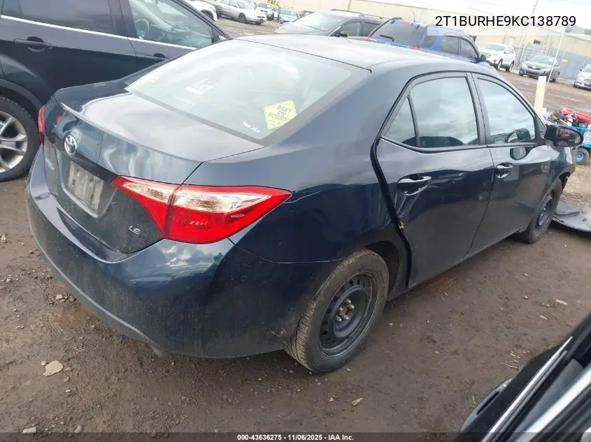 2T1BURHE9KC138789 2019 Toyota Corolla Le