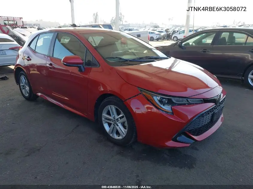JTNK4RBE6K3058072 2019 Toyota Corolla Se