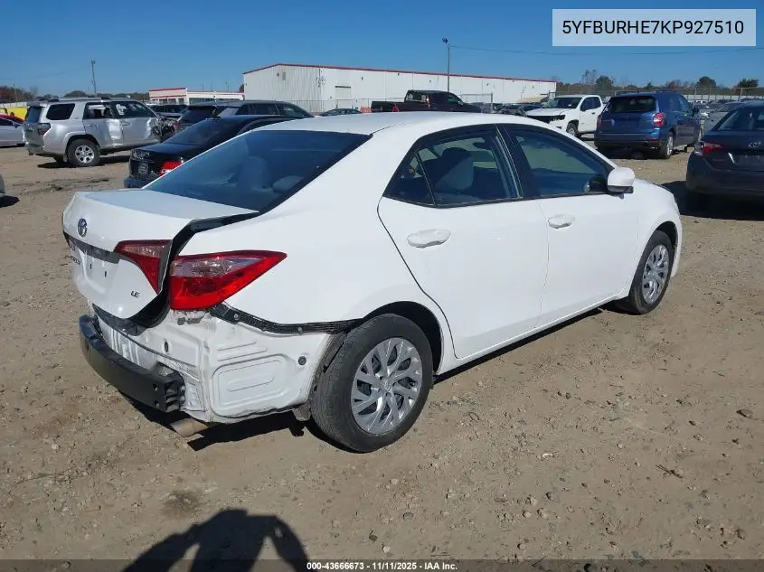 5YFBURHE7KP927510 2019 Toyota Corolla Le