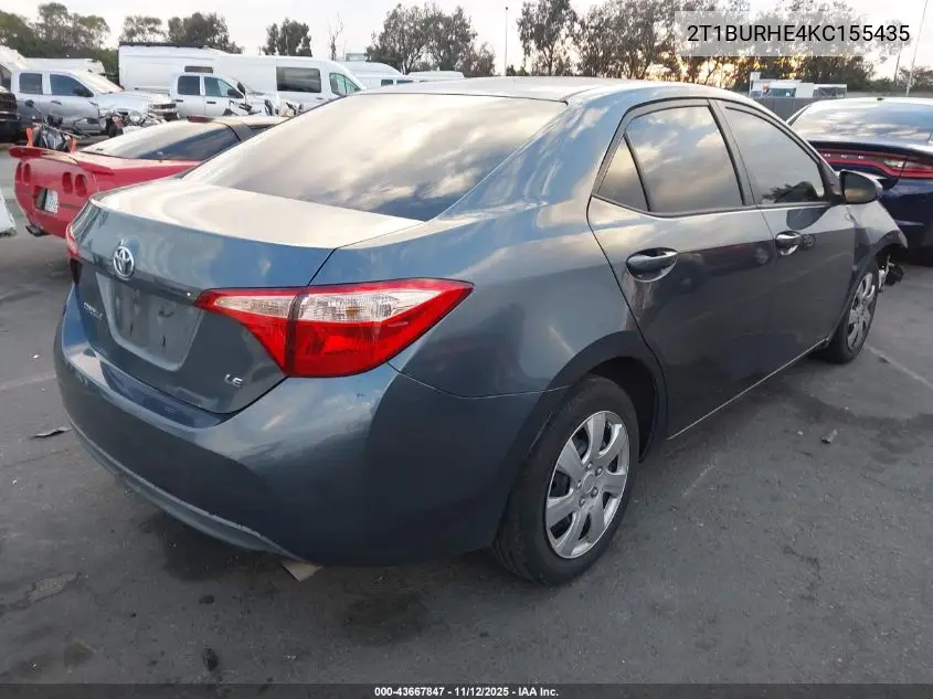 2T1BURHE4KC155435 2019 Toyota Corolla Le