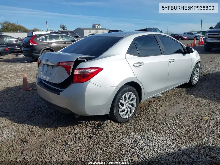 5YFBURHE5KP938800 2019 Toyota Corolla Le