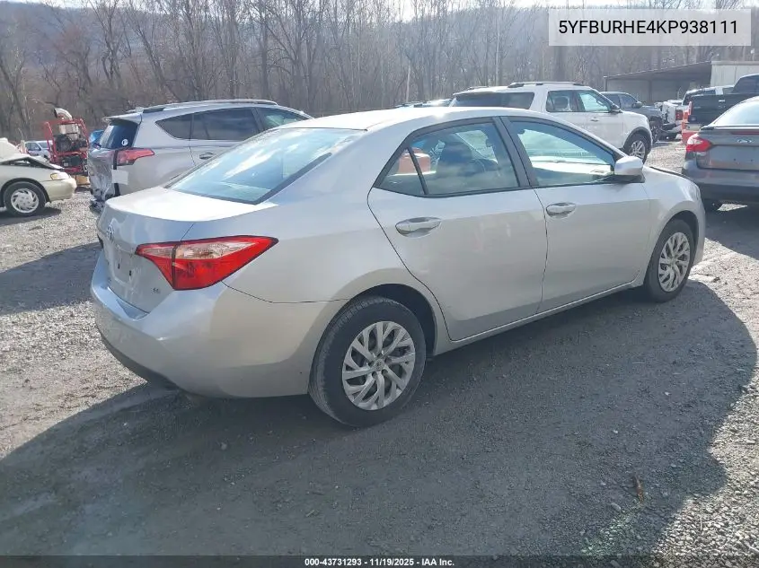 5YFBURHE4KP938111 2019 Toyota Corolla Le