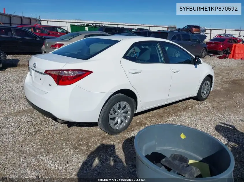 5YFBURHE1KP870592 2019 Toyota Corolla Le