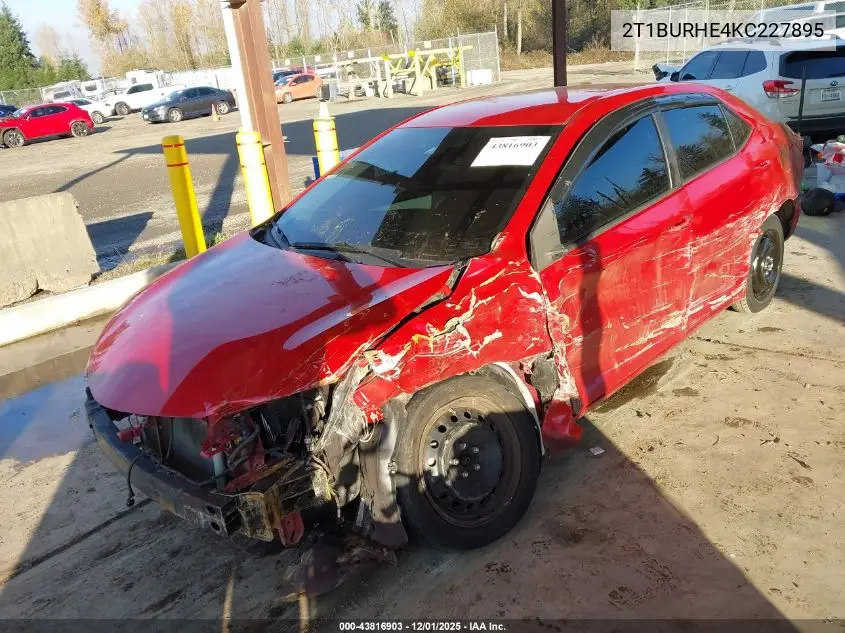 2T1BURHE4KC227895 2019 Toyota Corolla Le
