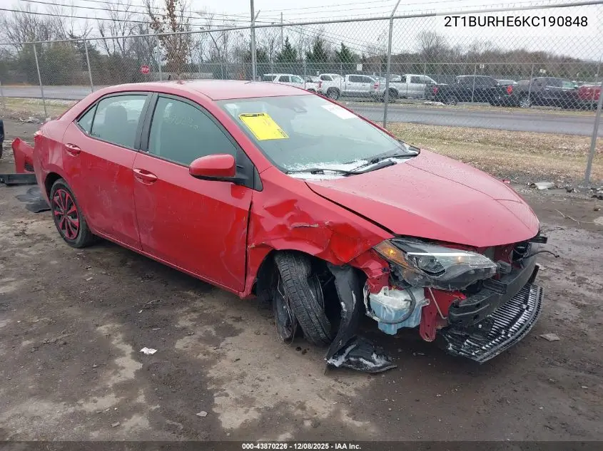 2T1BURHE6KC190848 2019 Toyota Corolla Le